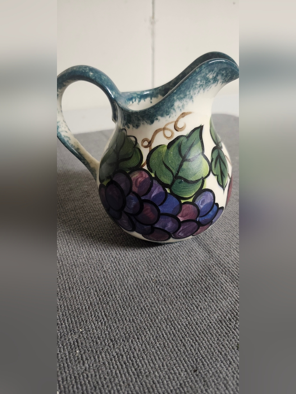 Hand-Painted Ceramic Grape Pitcher in Blue and Purple